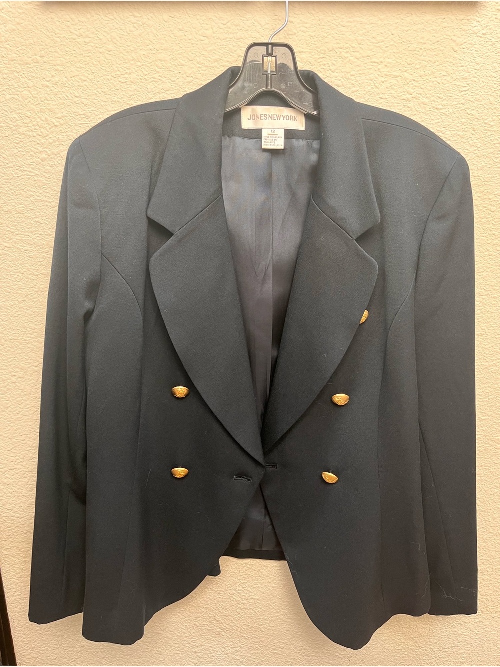 Jones New York Black Double-Breasted Blazer with Gold Buttons